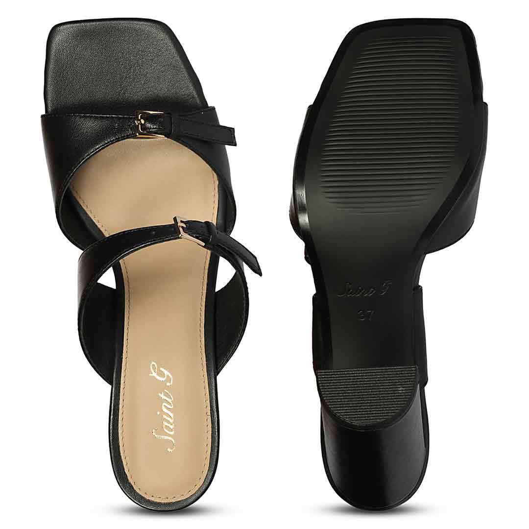 Saint Mallory Buckle Black Leather Heels - Image 6