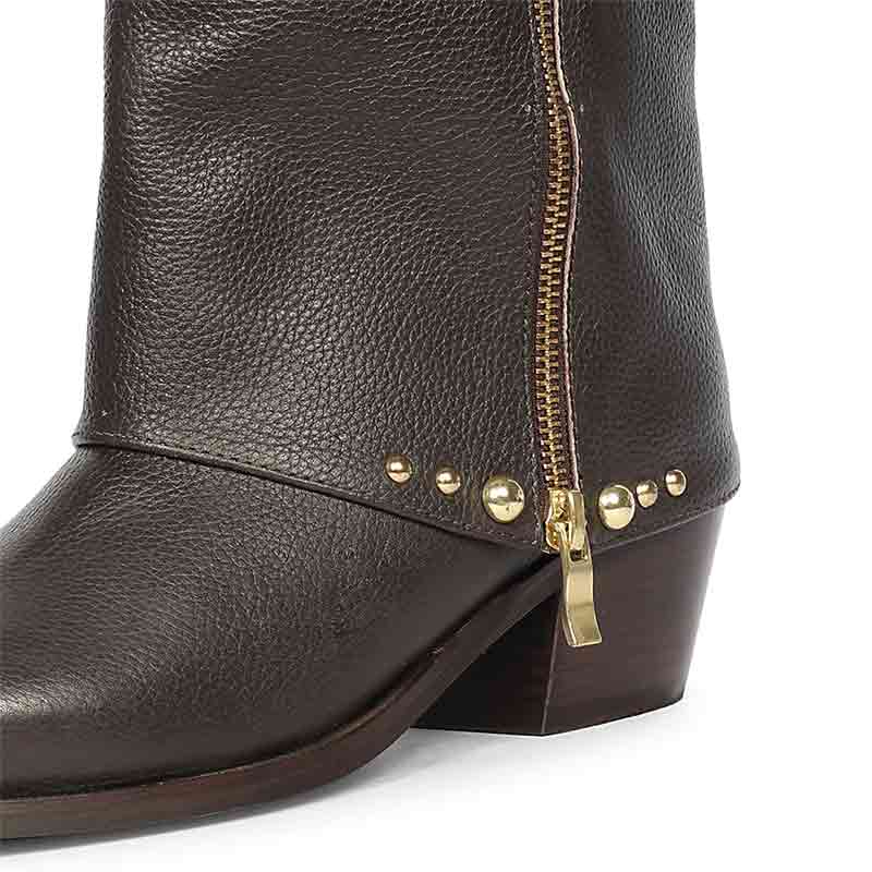 Saint Malone Fold Over Brown Leather Mid Calf Boots - Image 6