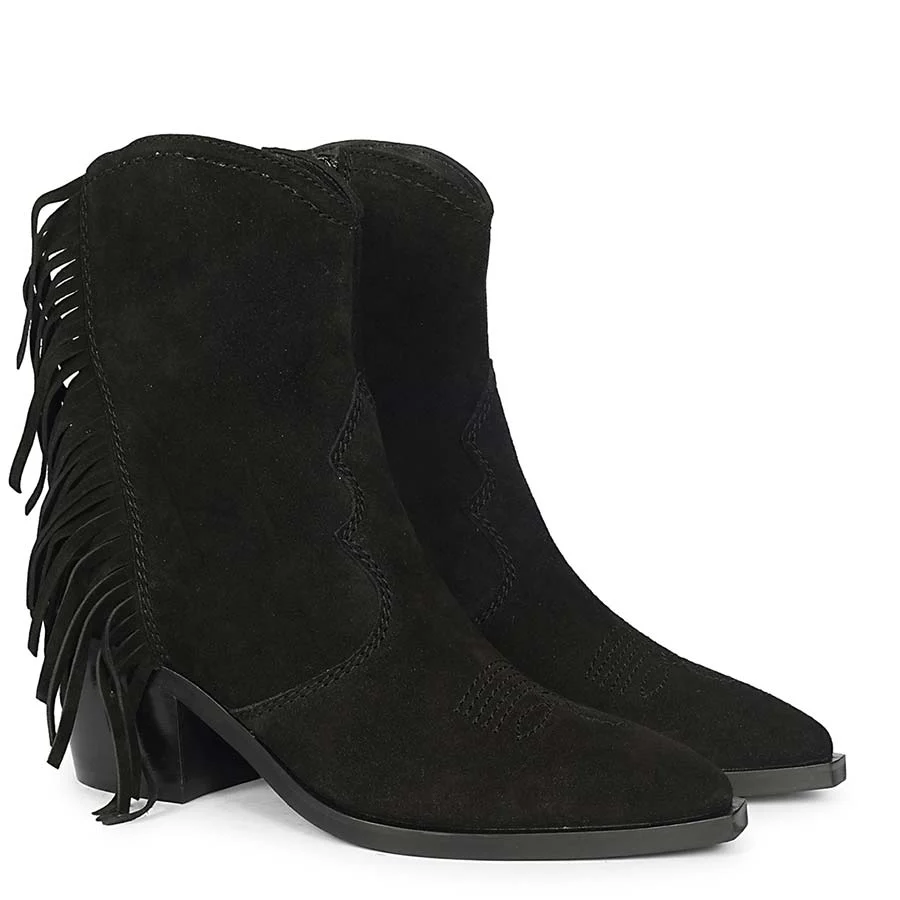 Saint Manon Black Suede Leather Fringe Ankle Boots - Image 3