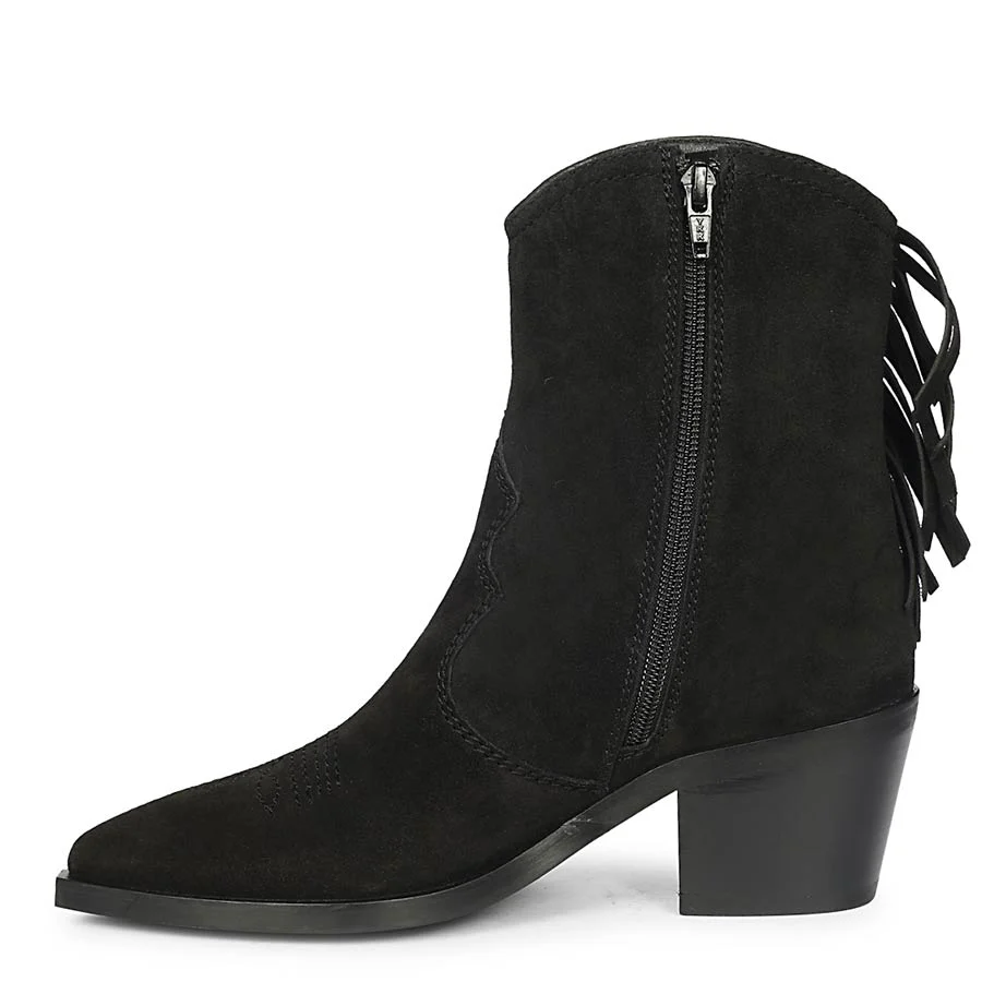 Saint Manon Black Suede Leather Fringe Ankle Boots - Image 4