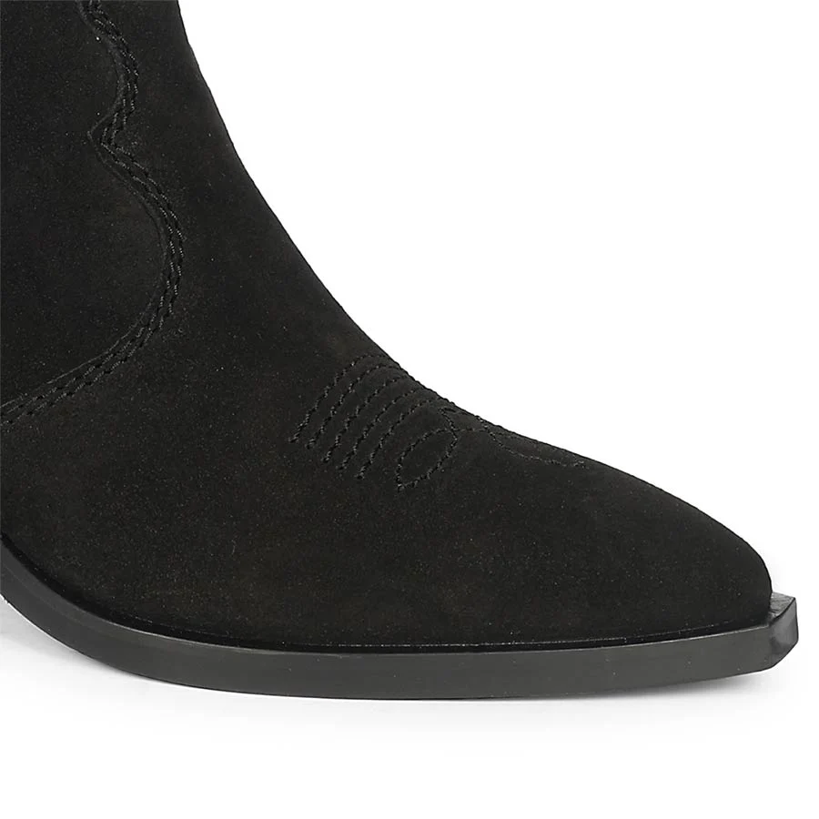 Saint Manon Black Suede Leather Fringe Ankle Boots - Image 7