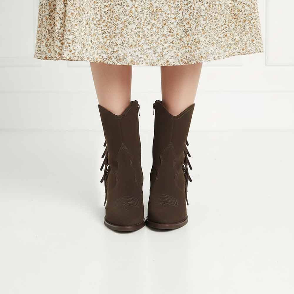 Saint Manon Brown Suede Leather Fringe Ankle Boots - Image 2