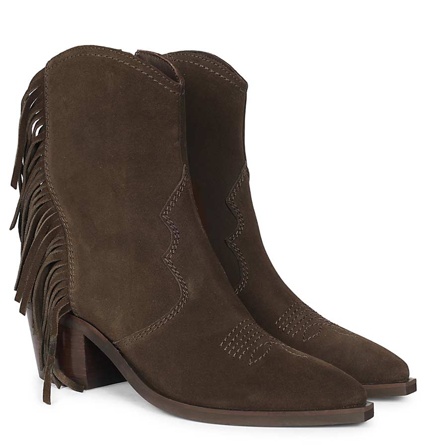 Saint Manon Brown Suede Leather Fringe Ankle Boots - Image 3