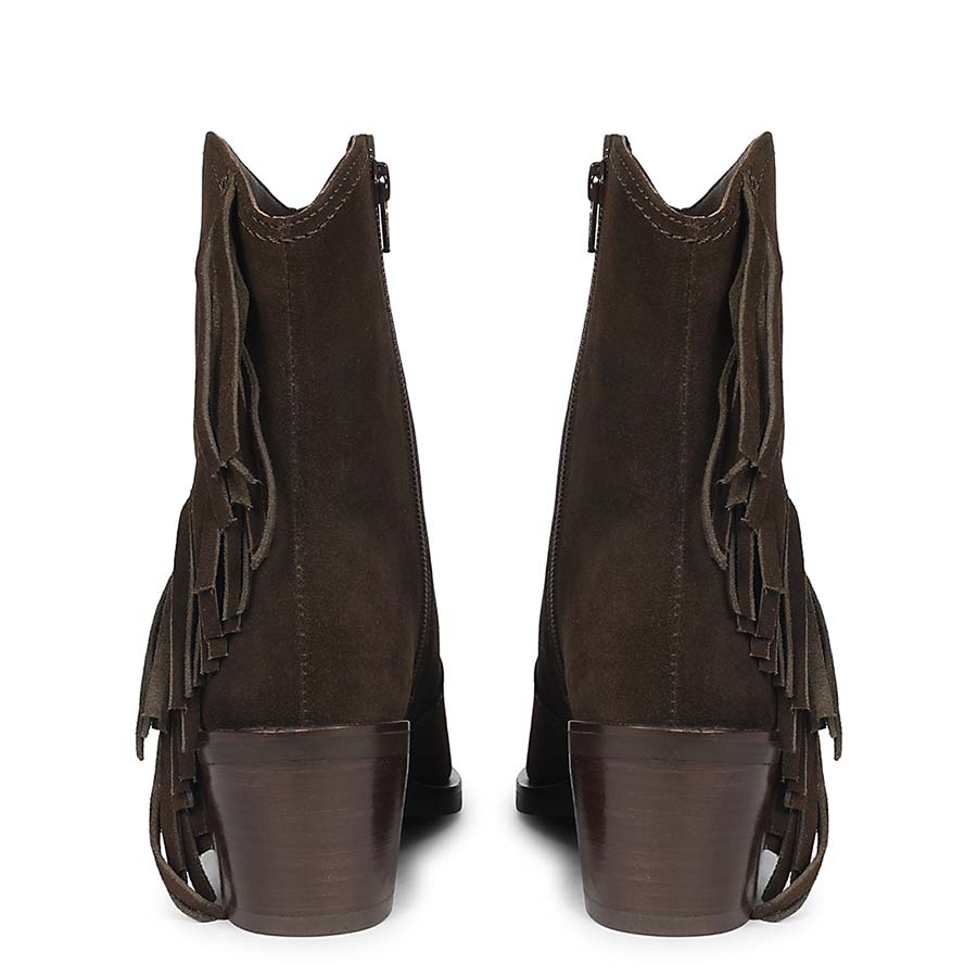 Saint Manon Brown Suede Leather Fringe Ankle Boots - Image 6
