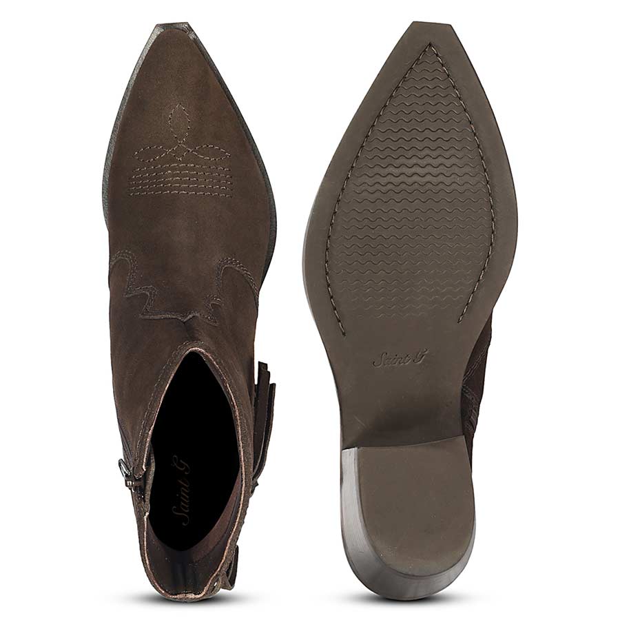 Saint Manon Brown Suede Leather Fringe Ankle Boots - Image 7