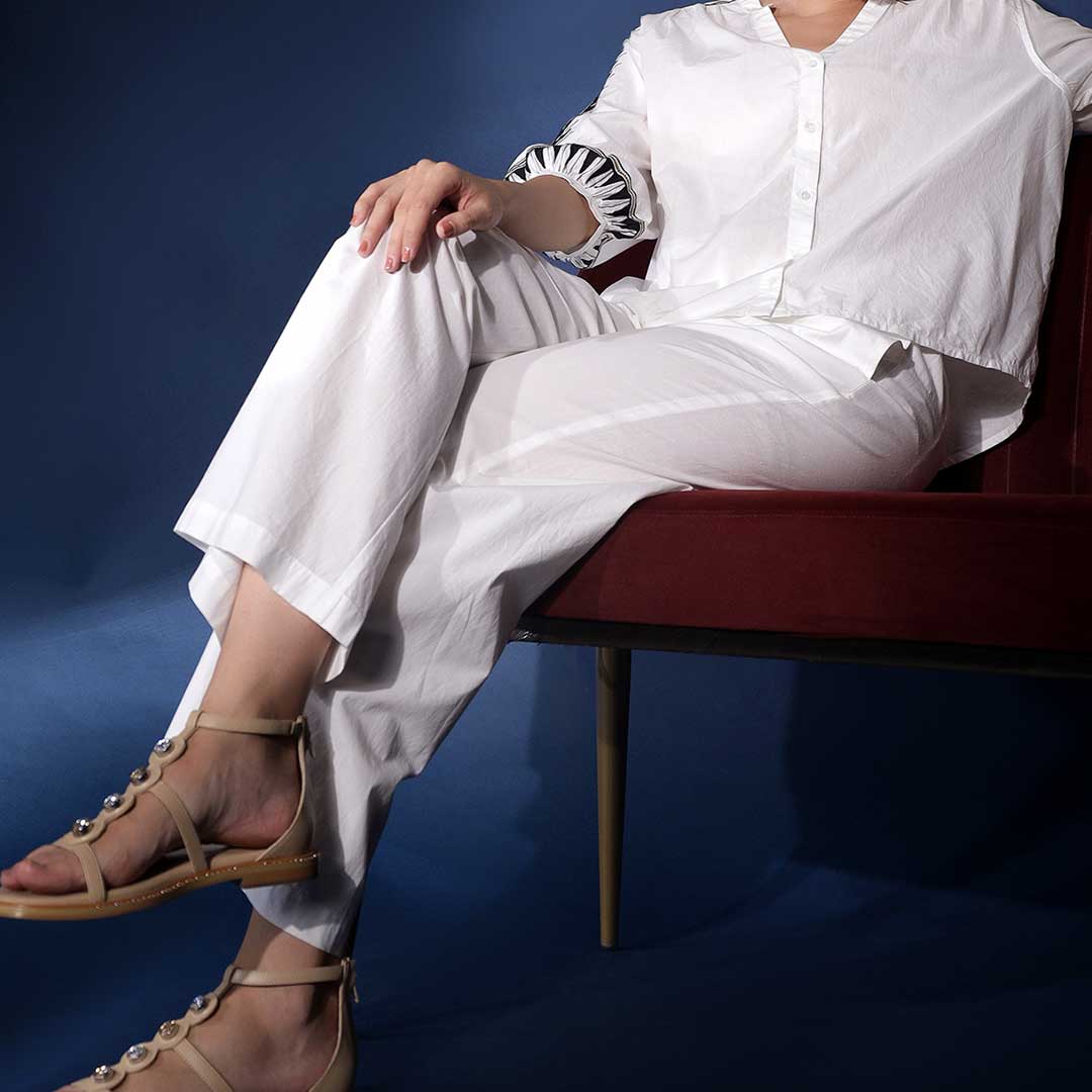 Saint Womens Solid White Cotton Trouser