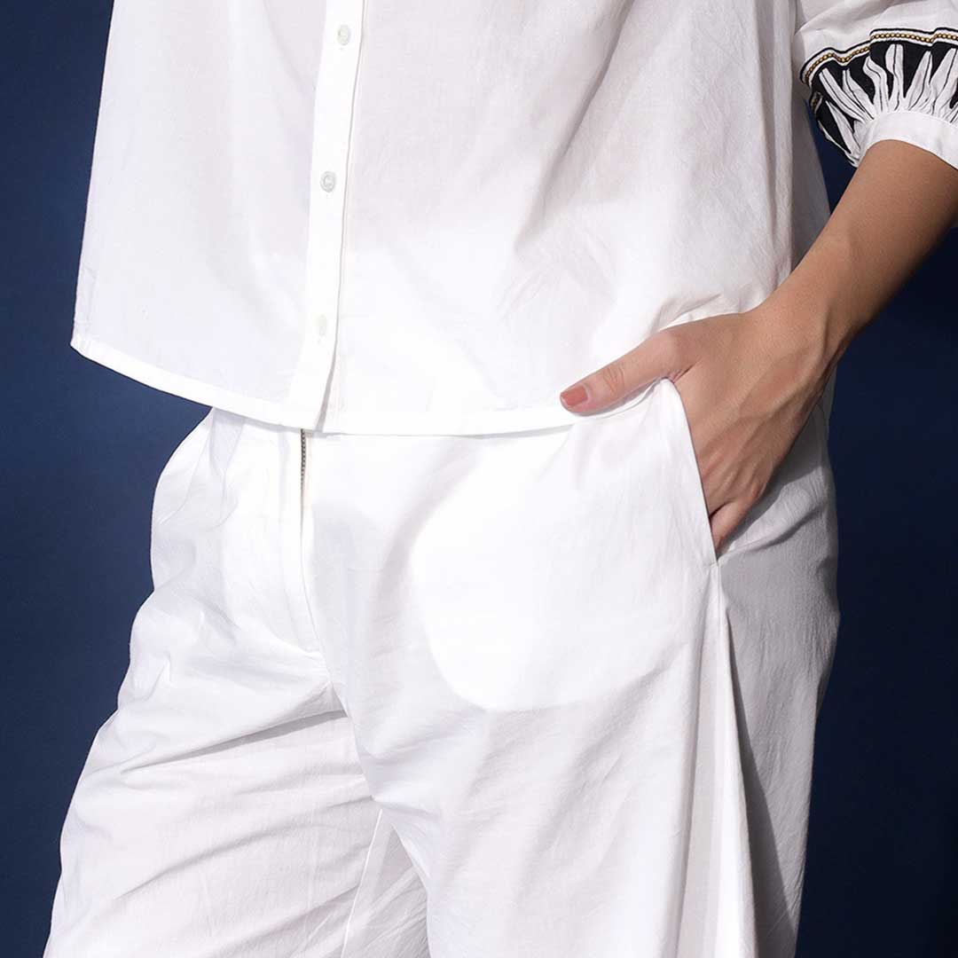 Saint Womens Solid White Cotton Trouser - Image 2