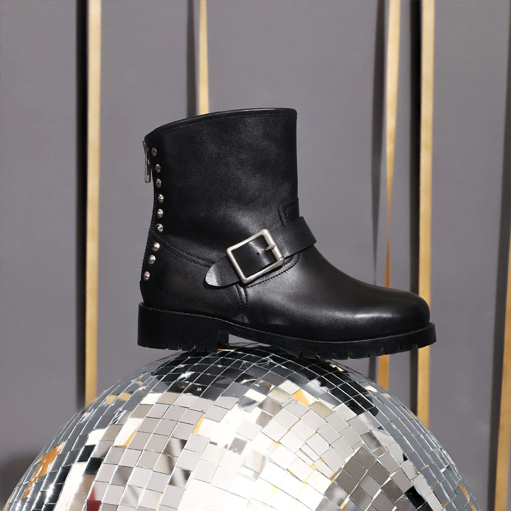 Saint Marcella Metal Studded Black Leather Ankle Boot. - Image 2