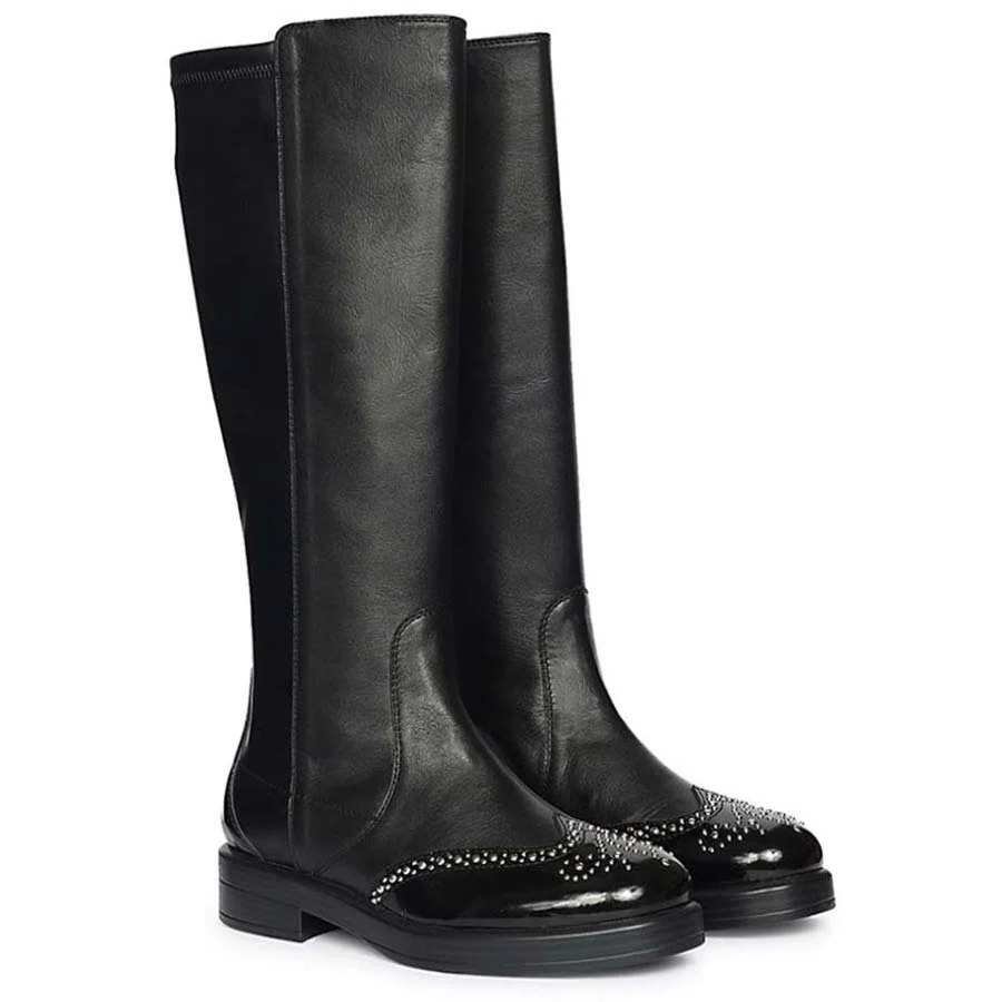 Saint Marcelline Studded Black Leather Long Boots - Image 2