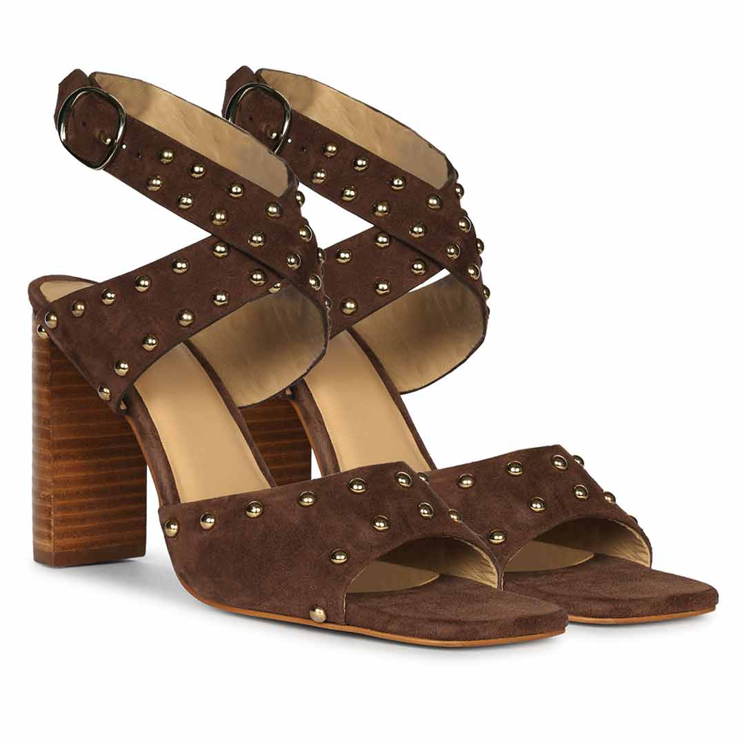 Saint Maren Studded Brown Suede Leather Heels - Image 3