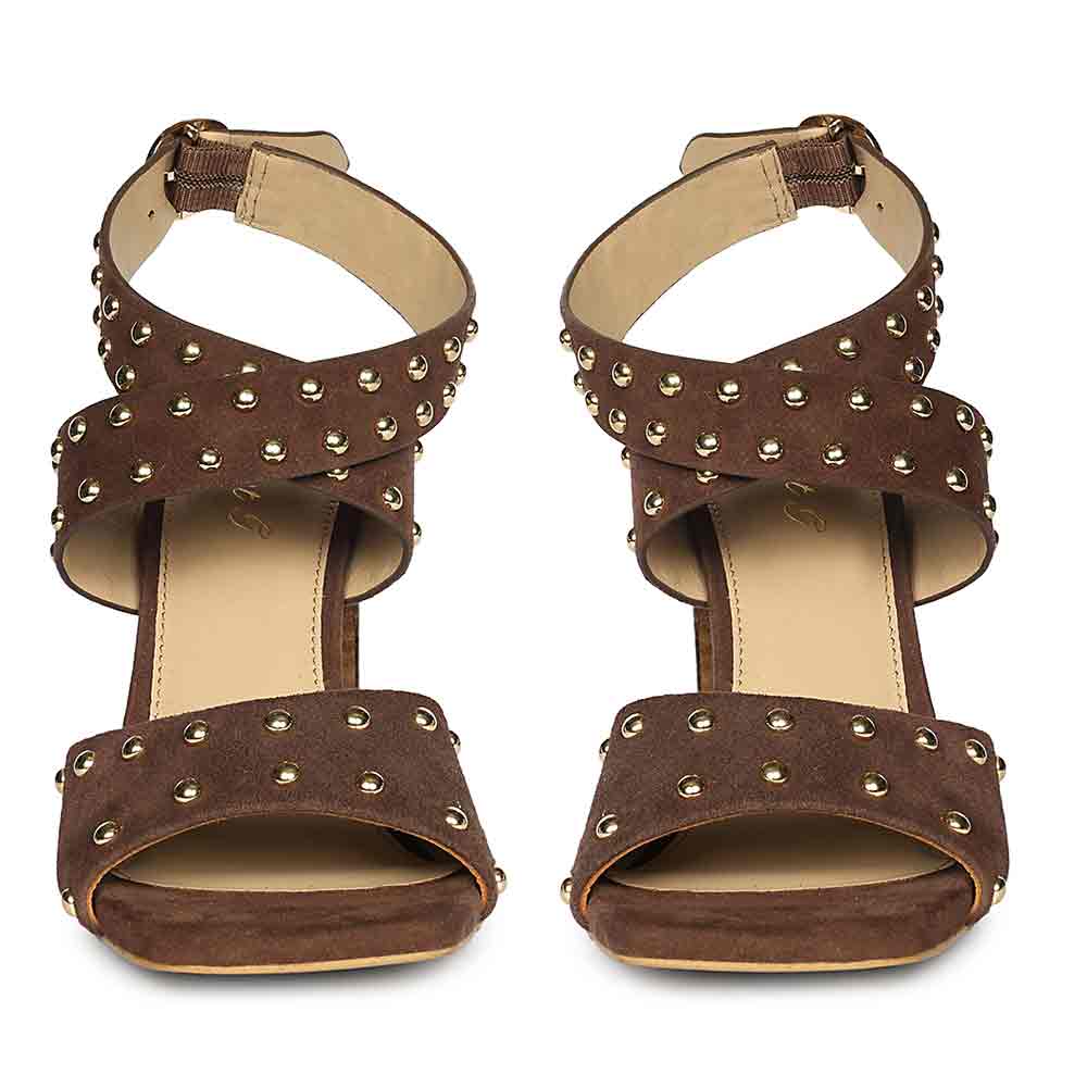 Saint Maren Studded Brown Suede Leather Heels - Image 5