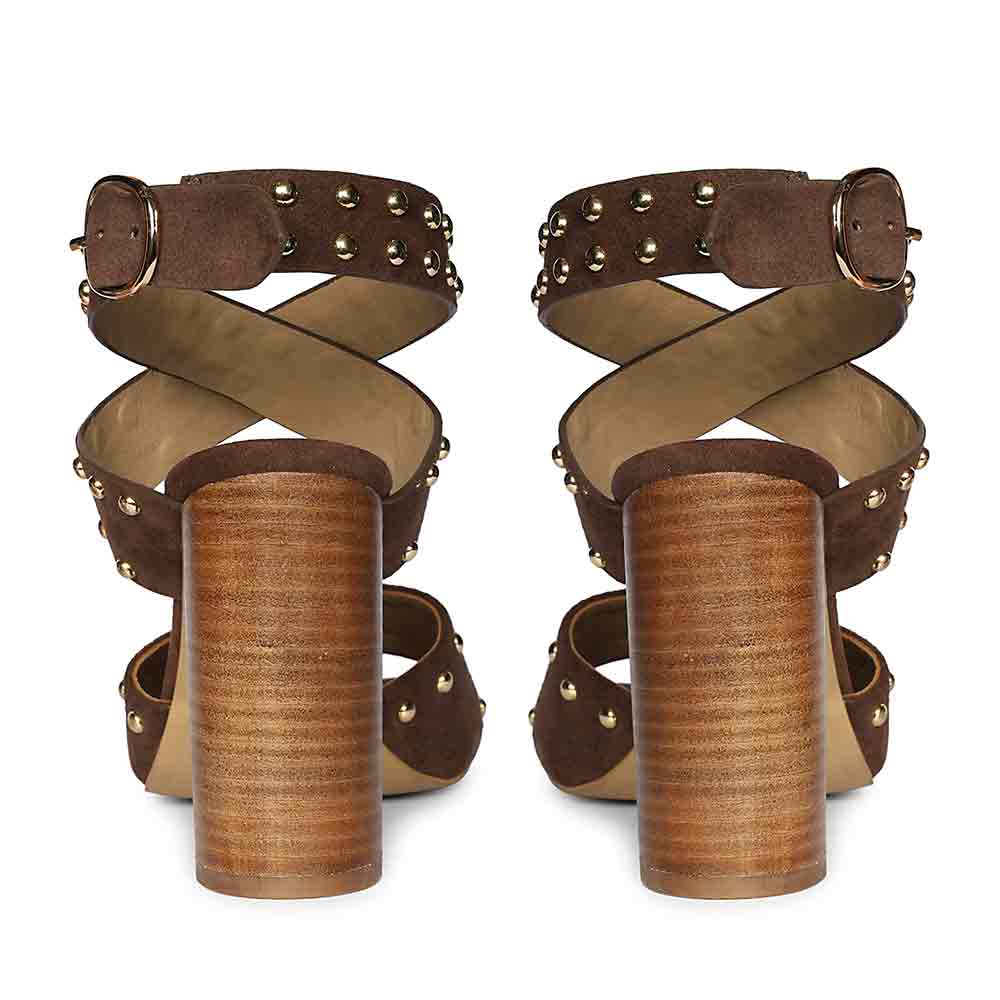 Saint Maren Studded Brown Suede Leather Heels - Image 6