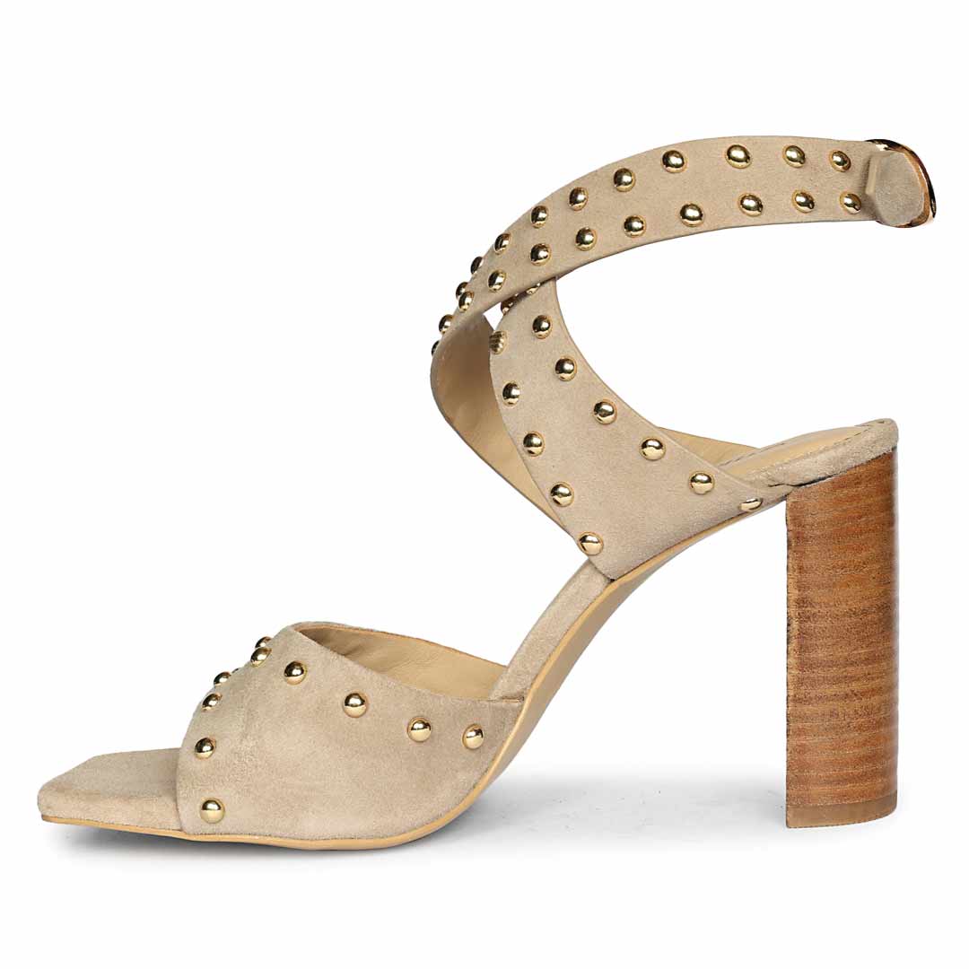 Saint Maren Studded Taupe Suede Leather Heels - Image 3