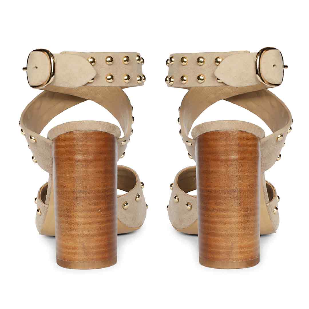 Saint Maren Studded Taupe Suede Leather Heels - Image 5
