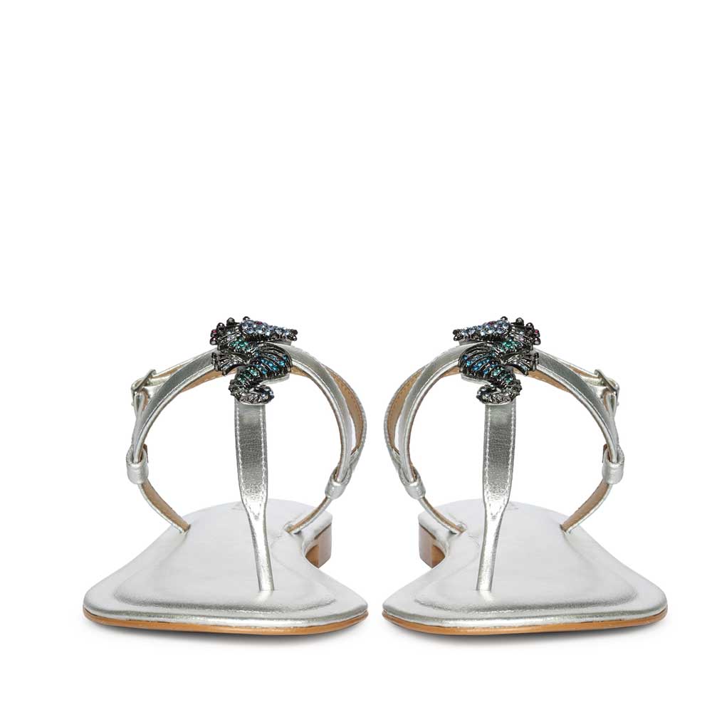 Saint Marion Seahorse Jeweled Silver Leather Sandals - Image 3