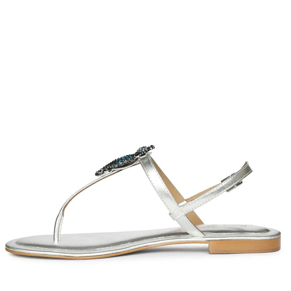 Saint Marion Seahorse Jeweled Silver Leather Sandals - Image 5
