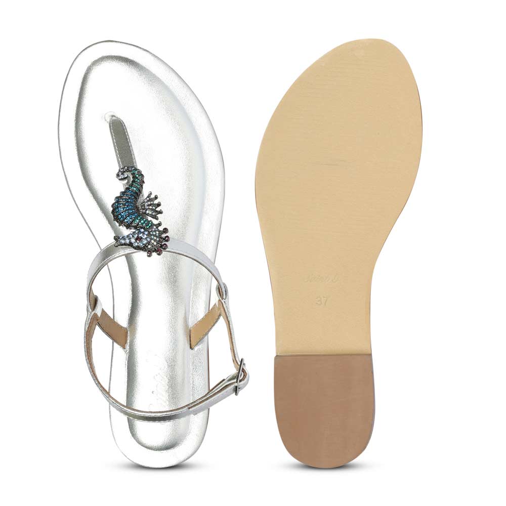 Saint Marion Seahorse Jeweled Silver Leather Sandals - Image 6