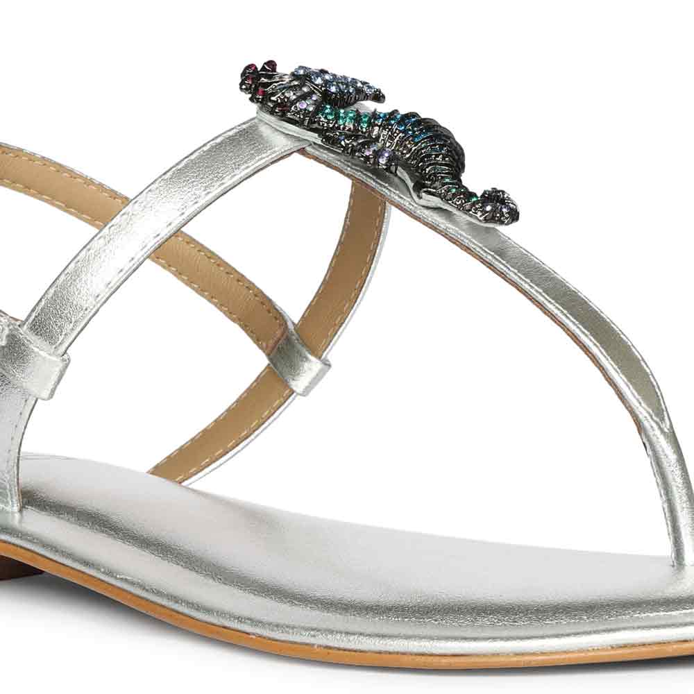 Saint Marion Seahorse Jeweled Silver Leather Sandals - Image 7