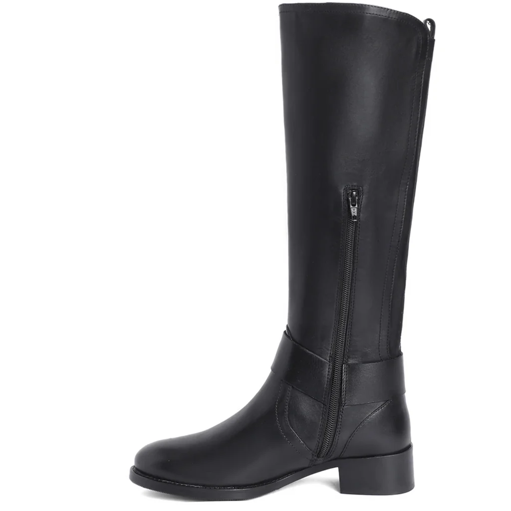 Saint Marisa Gold Buckle Decorative Black Leather Long Boots - Image 4