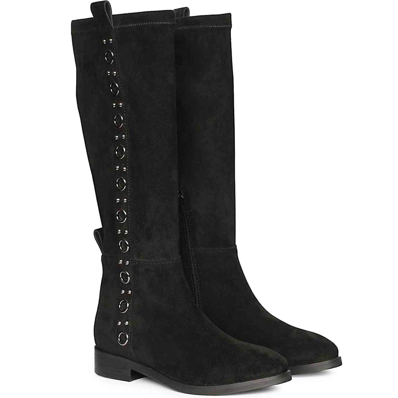 Saint Marlowe Eyelets Black Stretch Suede Long Boots - Image 2