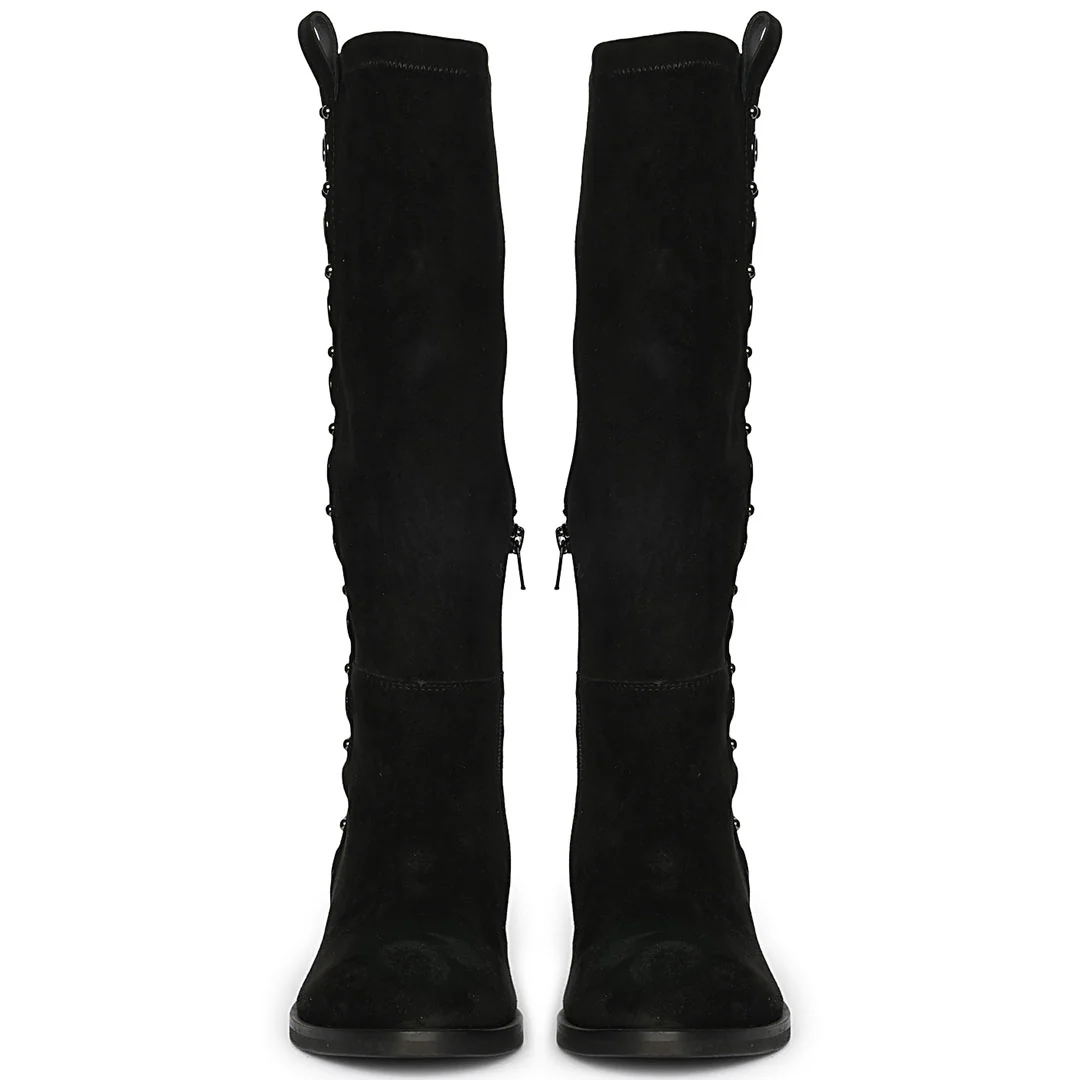 Saint Marlowe Eyelets Black Stretch Suede Long Boots - Image 4