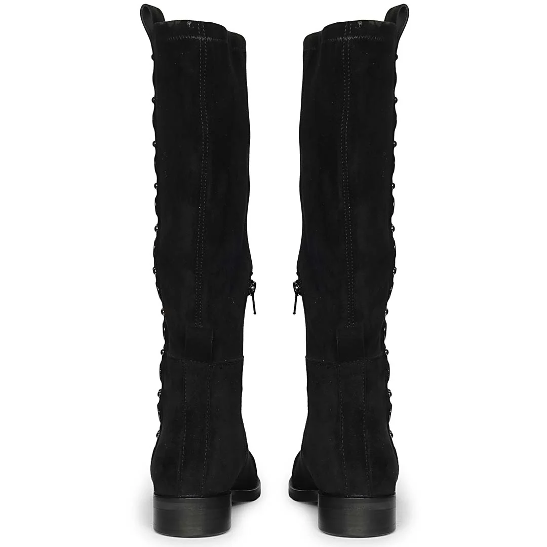 Saint Marlowe Eyelets Black Stretch Suede Long Boots - Image 5