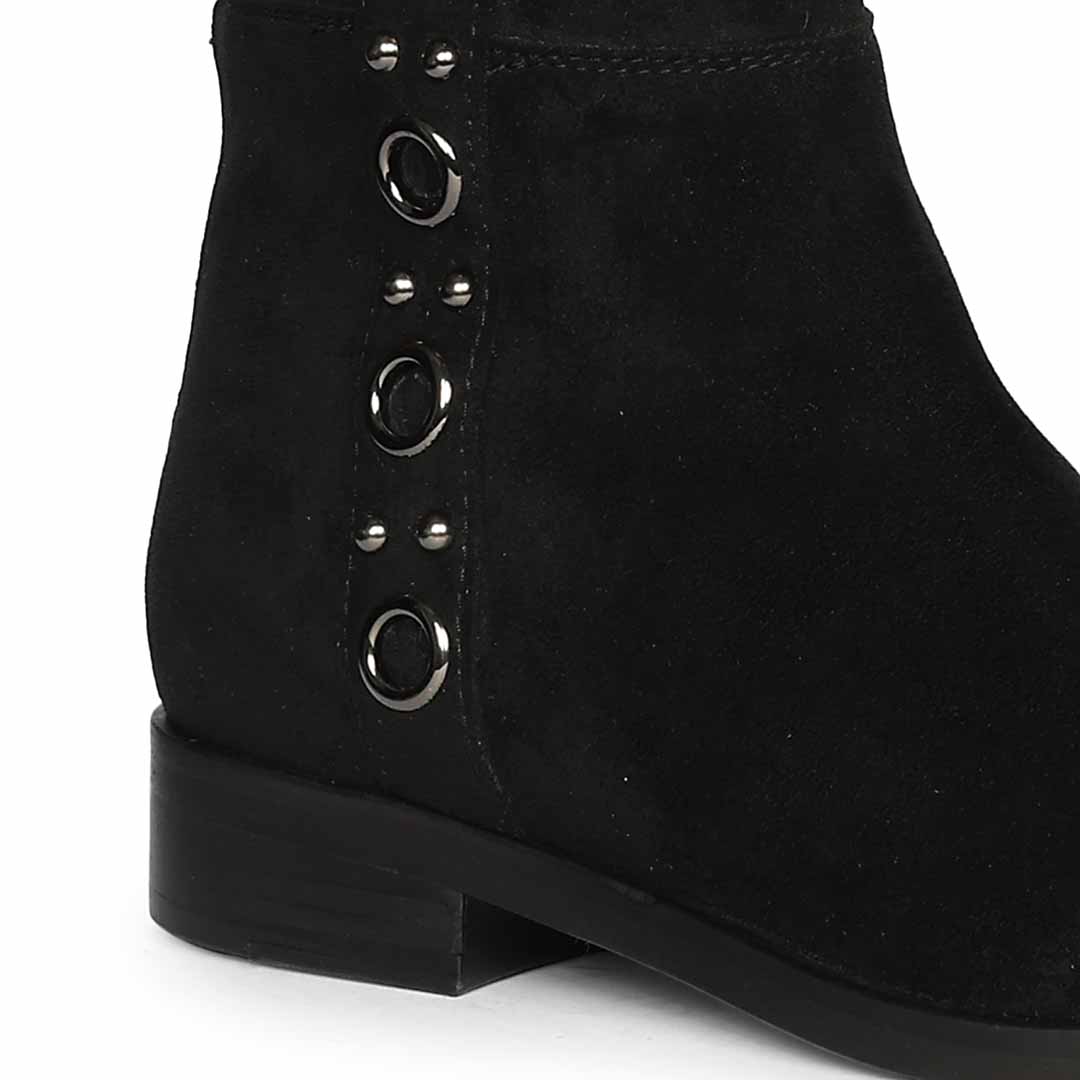 Saint Marlowe Eyelets Black Stretch Suede Long Boots - Image 6