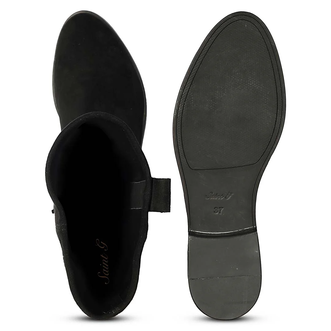Saint Marlowe Eyelets Black Stretch Suede Long Boots - Image 7