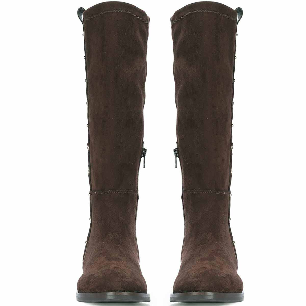 Saint Marlowe Eyelets Brown Stretch Suede Long Boots - Image 4