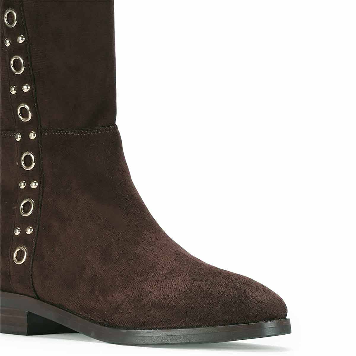 Saint Marlowe Eyelets Brown Stretch Suede Long Boots - Image 6