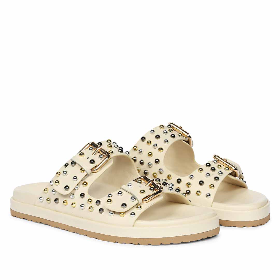 Saint Marnie Off-White Studded Leather Footbed Sandals - Image 3
