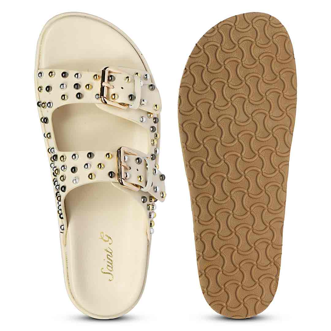 Saint Marnie Off-White Studded Leather Footbed Sandals - Image 7
