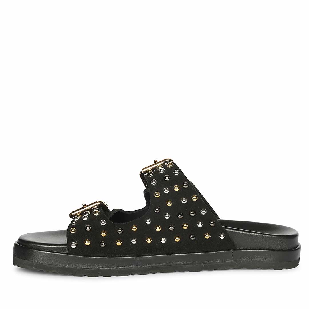 Saint Marnie Studded Black Leather Footbed Sandals - Image 2