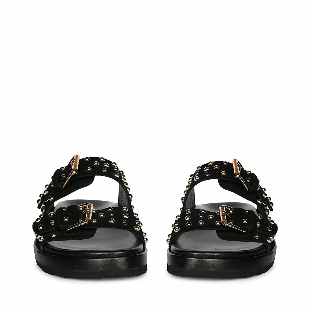 Saint Marnie Studded Black Leather Footbed Sandals - Image 3
