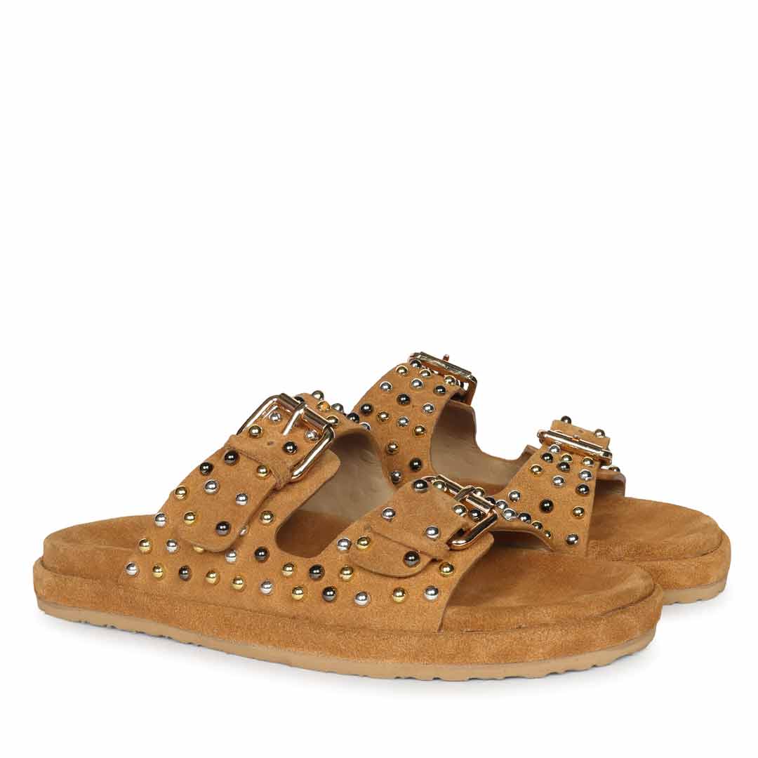 Saint Marnie Studded Tan Leather Footbed Sandals - Image 2