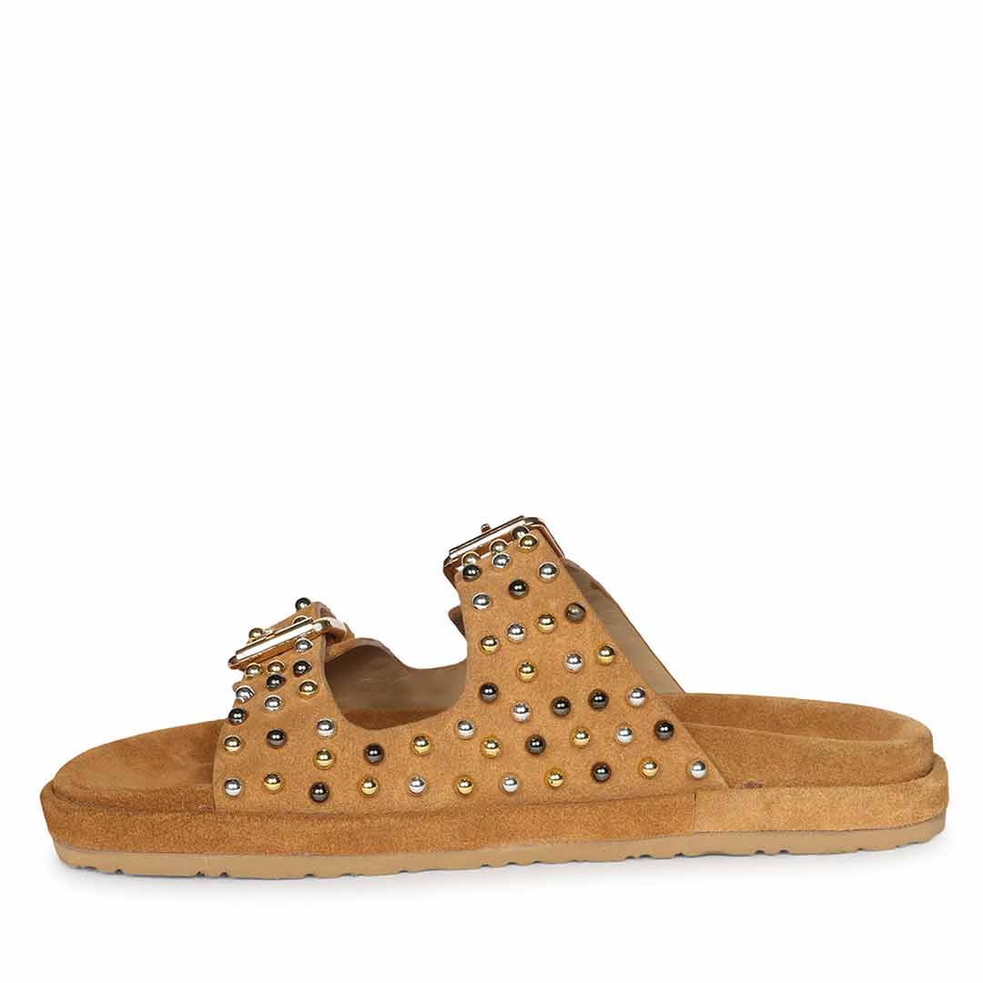 Saint Marnie Studded Tan Leather Footbed Sandals - Image 3