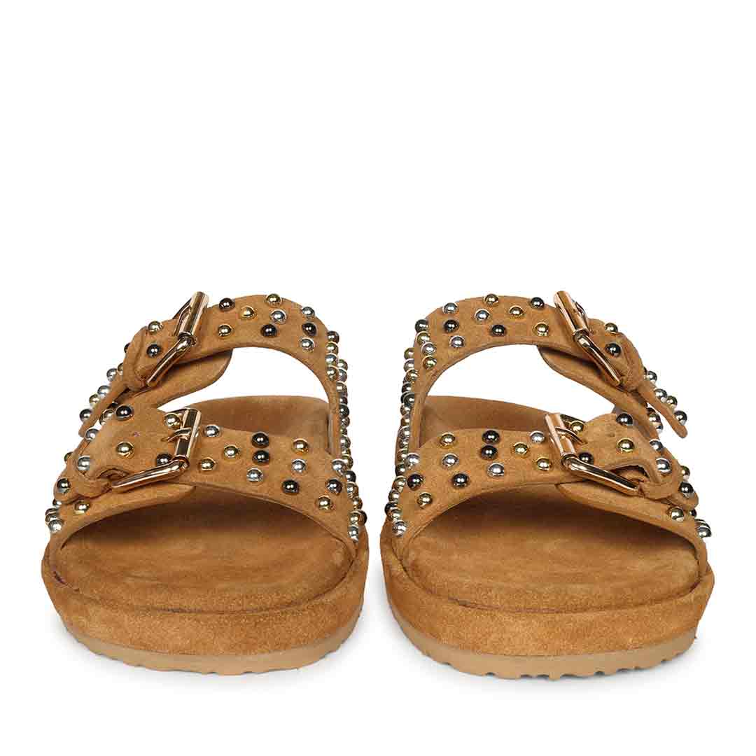 Saint Marnie Studded Tan Leather Footbed Sandals - Image 4