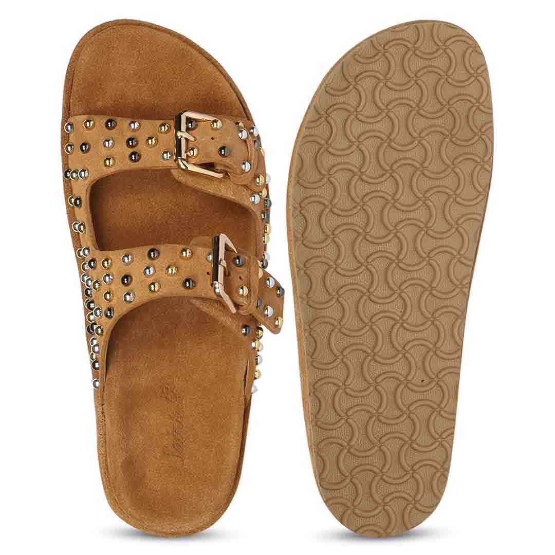 Saint Marnie Studded Tan Leather Footbed Sandals - Image 6