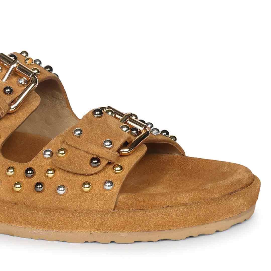 Saint Marnie Studded Tan Leather Footbed Sandals - Image 7