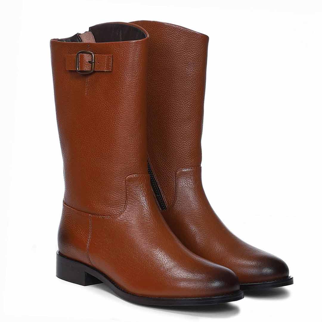 Saint Martina Two Color Toned Tan Leather High Ankle Boots - Image 3