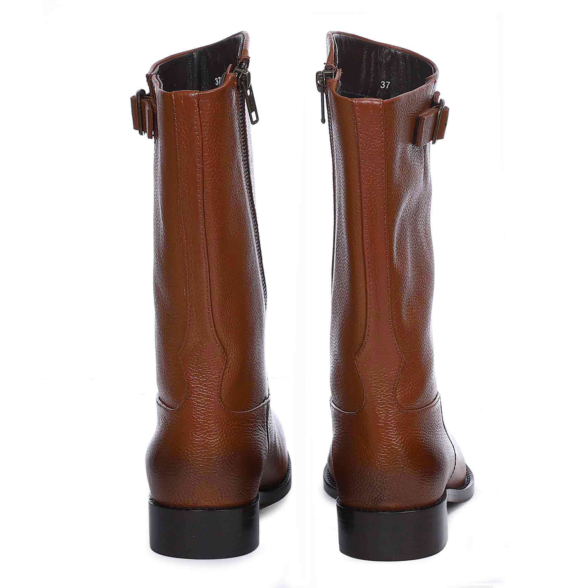 Saint Martina Two Color Toned Tan Leather High Ankle Boots - Image 6
