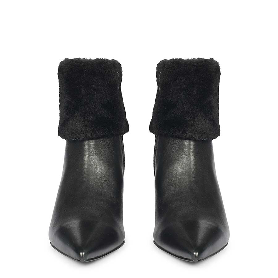 Saint Marvella Fur Cuff Black Leather Ankle Boots - Image 3