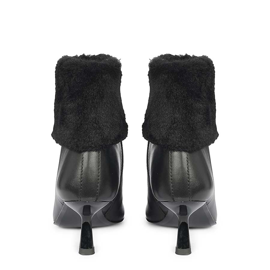 Saint Marvella Fur Cuff Black Leather Ankle Boots - Image 4