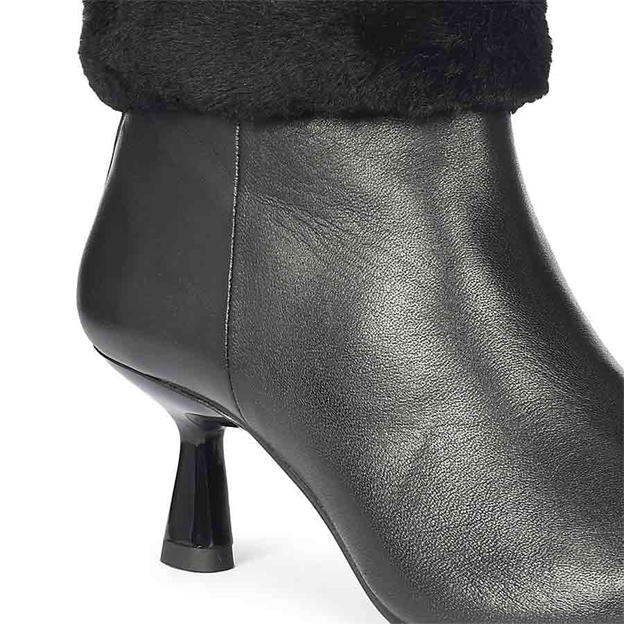 Saint Marvella Fur Cuff Black Leather Ankle Boots - Image 5