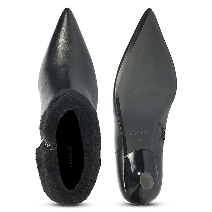 Saint Marvella Fur Cuff Black Leather Ankle Boots - Image 6