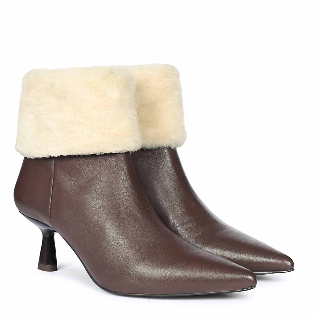 Saint Marvella Fur Cuff Brown Leather Ankle Boots - Image 2