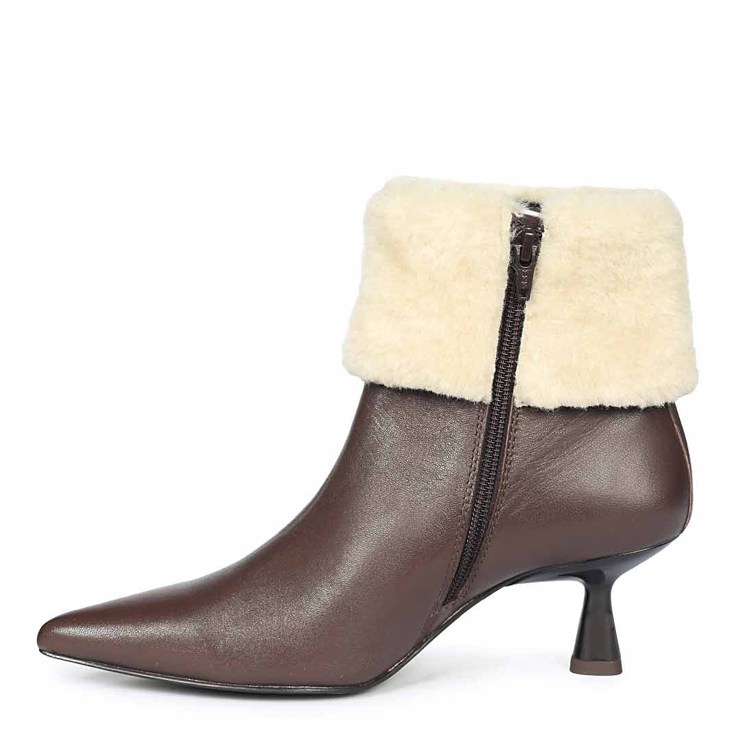 Saint Marvella Fur Cuff Brown Leather Ankle Boots - Image 3