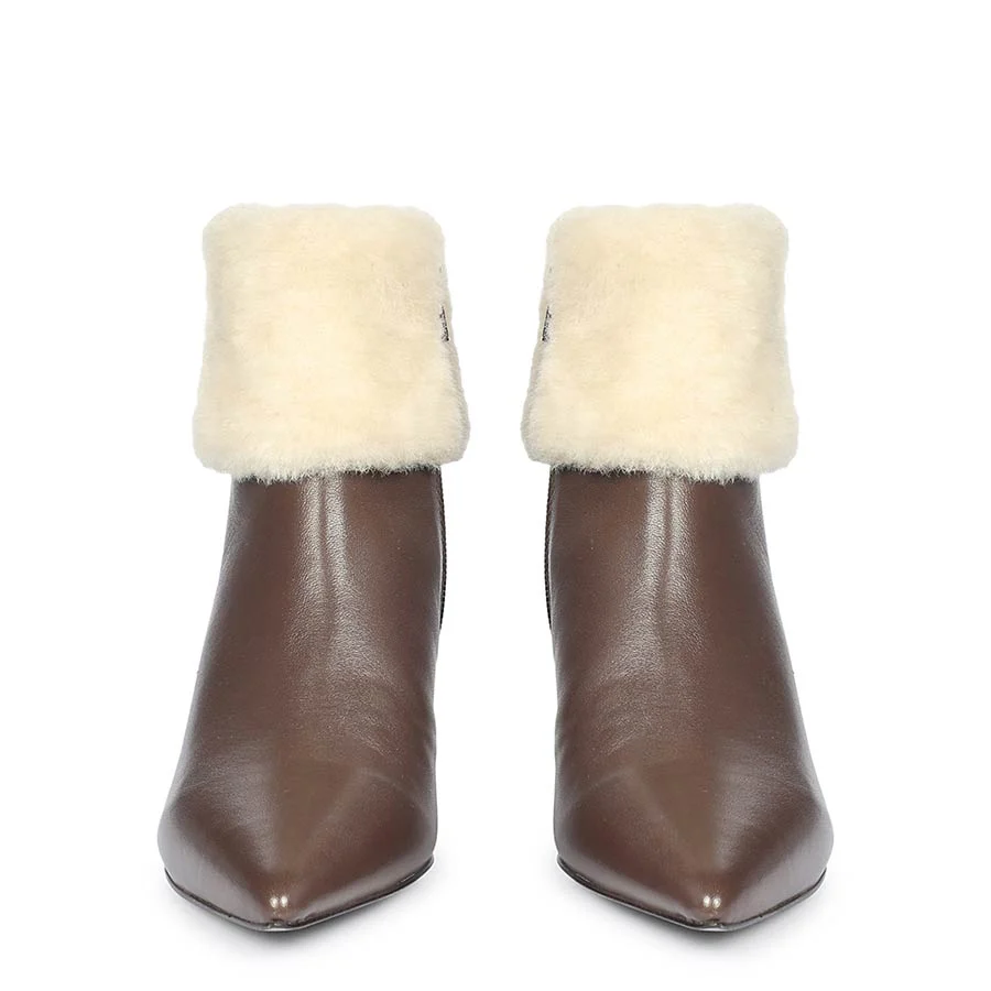 Saint Marvella Fur Cuff Brown Leather Ankle Boots - Image 4