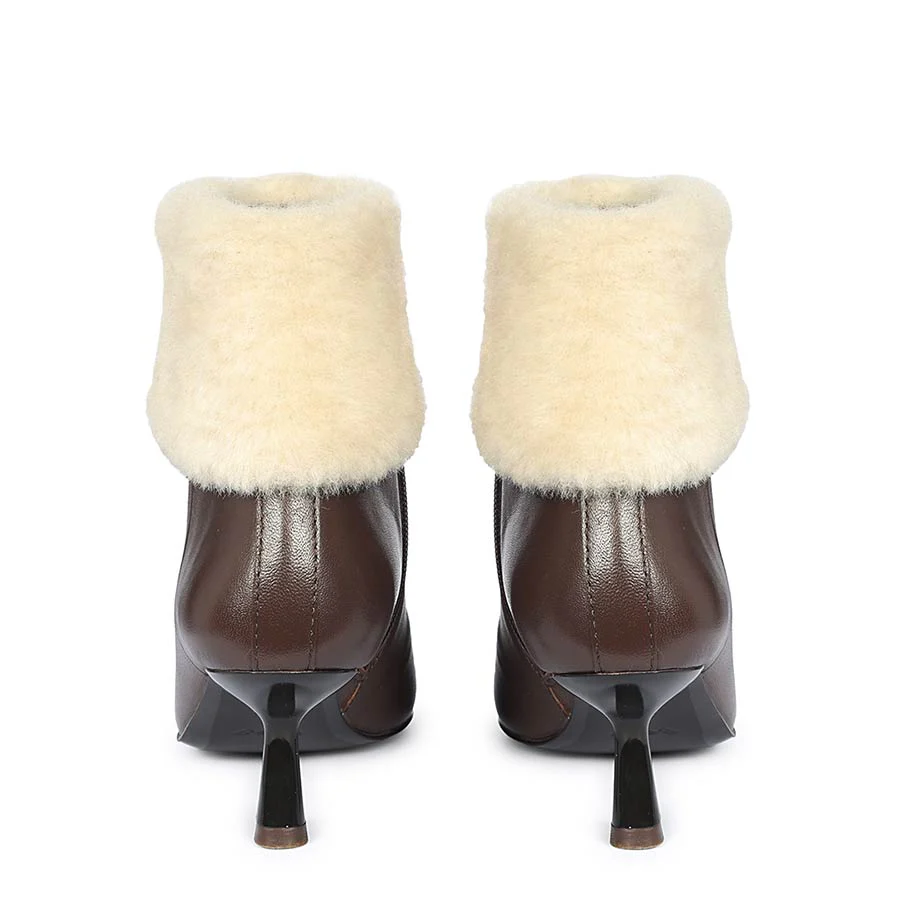 Saint Marvella Fur Cuff Brown Leather Ankle Boots - Image 5