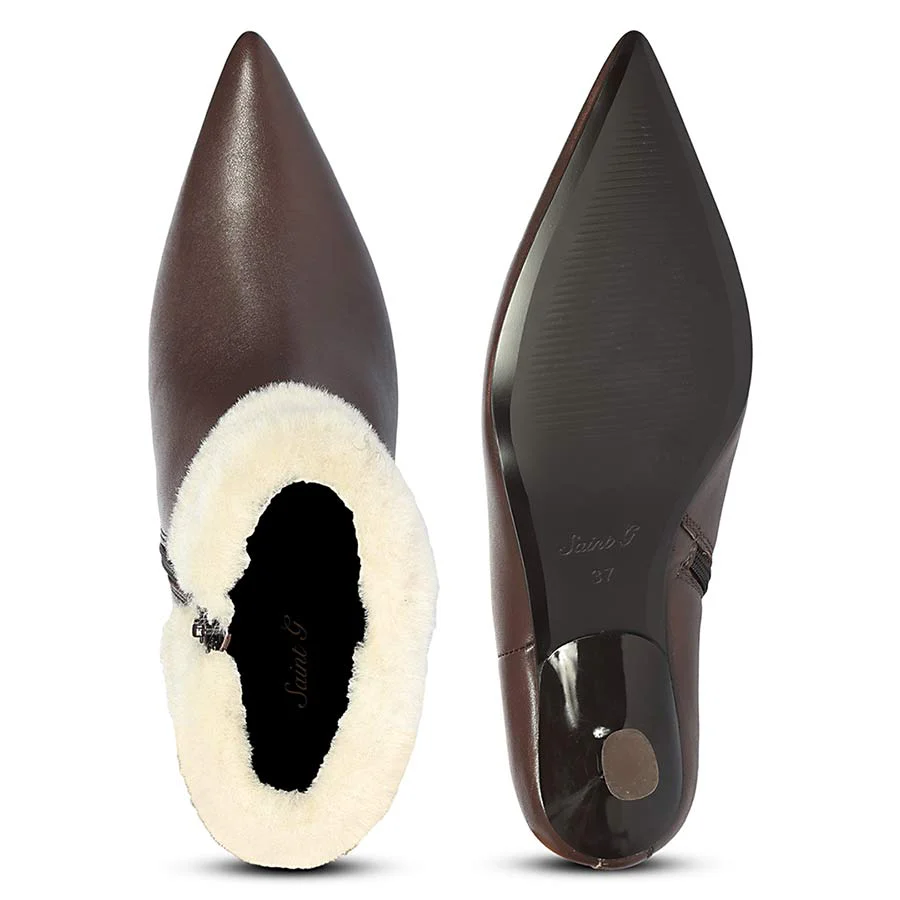 Saint Marvella Fur Cuff Brown Leather Ankle Boots - Image 7